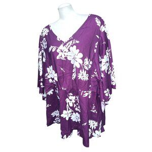BloomChic Floral Cinched Waist Short Dolman Sleeve Casual Blouse Sz 26 (4XL)
